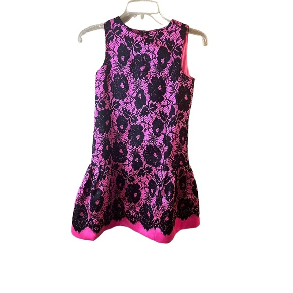 Milly Minis Girls Sleeveless Pink Black Lace Dress Crew Neck Peplum Size 14 - Picture 1 of 11